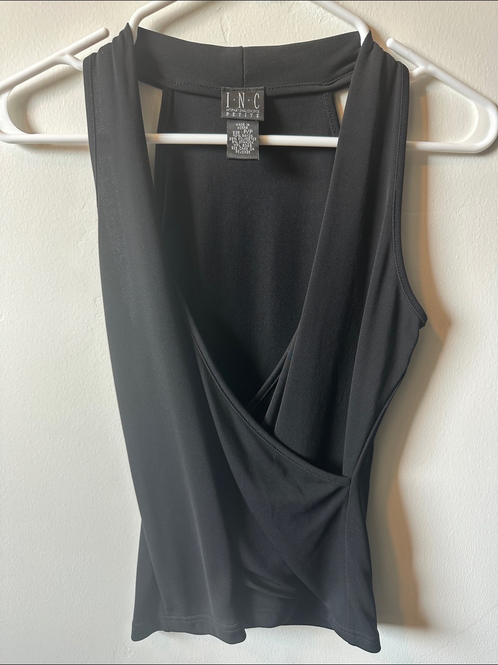 INC International Concepts Black Faux-Wrap Sleeveless Tank